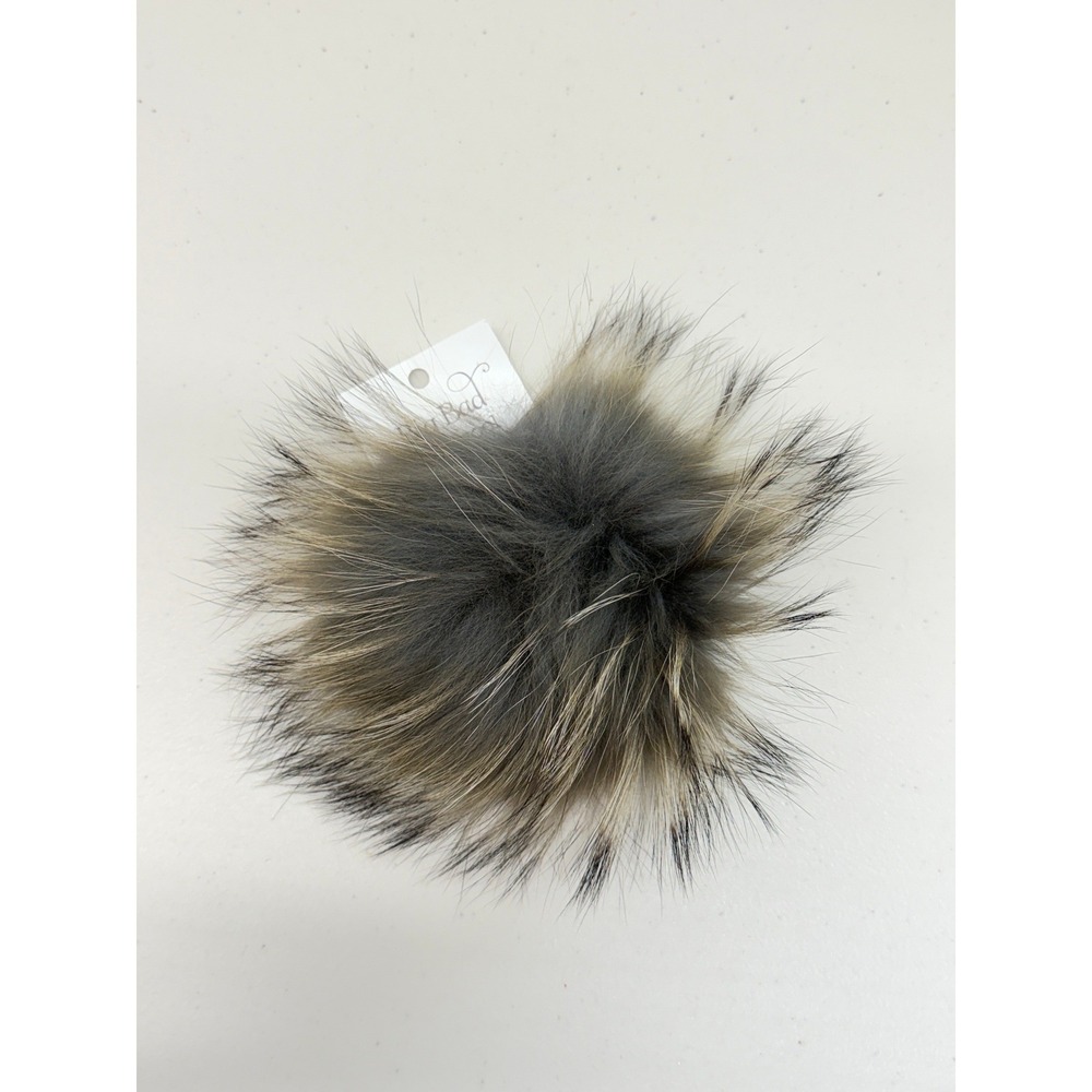 Big Bad Wool Faux Fur Pom Pom Gray Tan Snap On Hat Accessory NWT